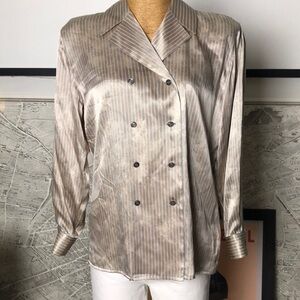 ESCADA Margaretha Ley Striped Silk Double-Breasted Blouse Size L